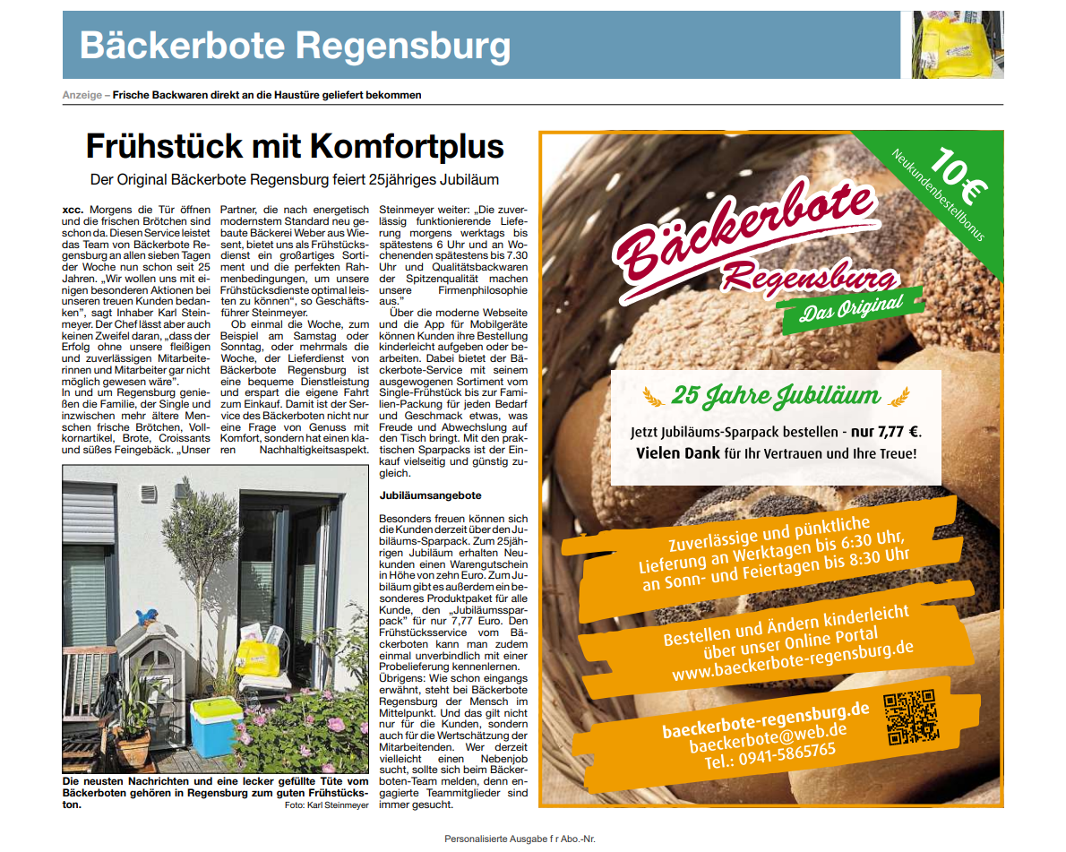 Zeitungsartikel über den Bäckerboten