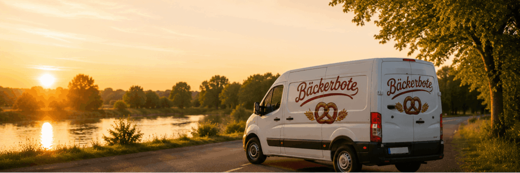 Bäckerbote Lieferfahrzeug im regionalen Liefergebiet